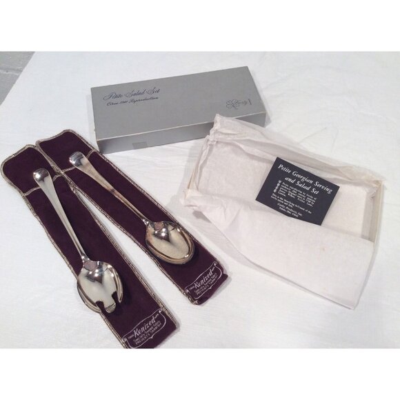 Gerity Petite Georgian Serving Salad Set Silver Plate Reproduction of 1740 - Picture 1 of 11